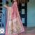 Elegant rose pink handloom saree with floral garden & bird art with blouse