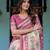 Elegant rose pink handloom saree with floral garden & bird art with blouse