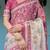 Elegant rose pink handloom saree with floral garden & bird art with blouse