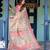 Elegant cream pink handloom saree with floral garden & peacock art with blouse