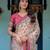 Elegant cream pink handloom saree with floral garden & peacock art with blouse
