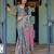 Elegant steel blue handloom saree with floral heritage art with blouse