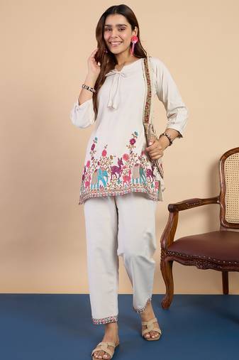 Off-white premium designer festive wear readymade suit