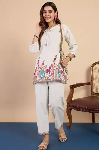 Off-white premium designer festive wear readymade suit