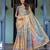 Elegant slate blue handloom saree with divine peacock pallu art with blouse