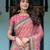 Elegant rani pink handloom saree with floral & artistic peacock design with blouse