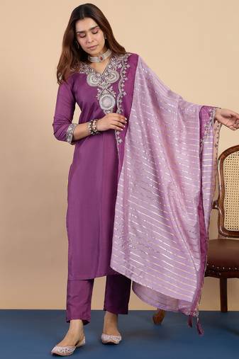 Purple premium designer festive wear readymade suit