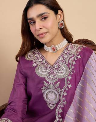 Purple premium designer festive wear readymade suit 3