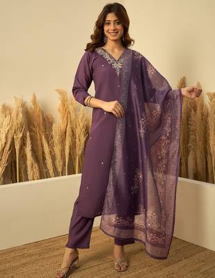Lavender premium designer festive wear readymade suit 1