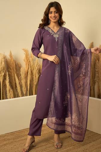 Lavender premium designer festive wear readymade suit
