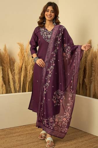 Purple premium designer festive wear readymade suit