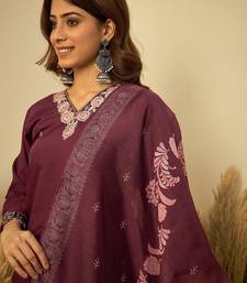 Wine premium designer festive wear readymade suit