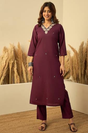 Wine premium designer festive wear readymade suit