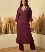 Wine premium designer festive wear readymade suit