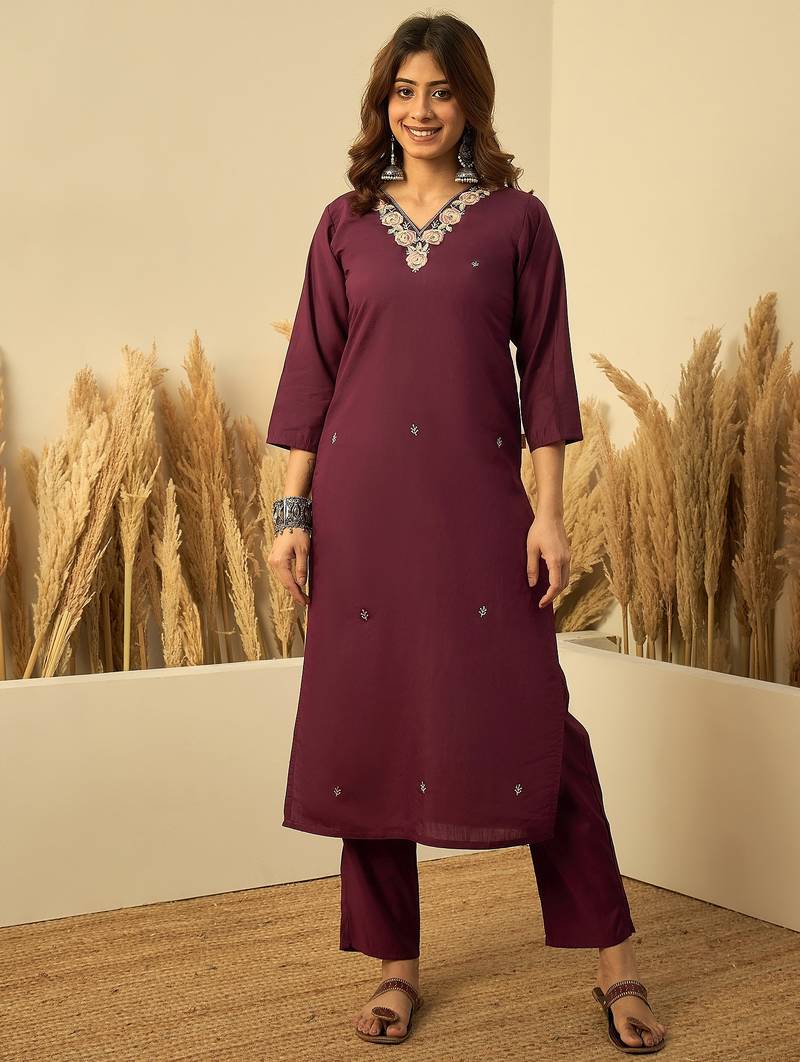 Wine premium designer festive wear readymade suit