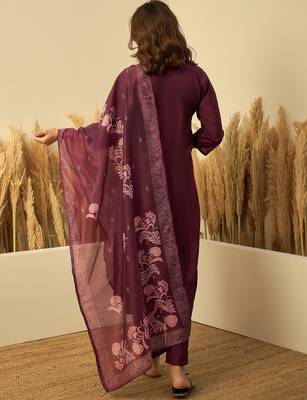 Wine premium designer festive wear readymade suit 3