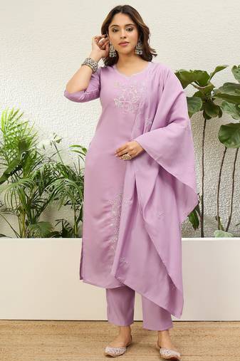 Lavender premium designer festive wear readymade suit