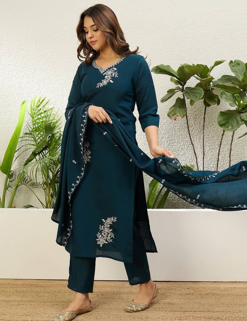 Blue premium designer festive wear readymade suit