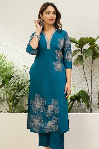 Teal-blue premium designer festive wear readymade suit