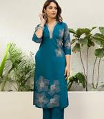 Teal-blue premium designer festive wear readymade suit