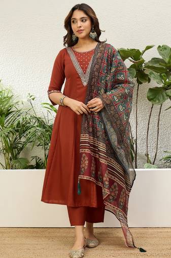 Mustard premium designer festive wear readymade suit