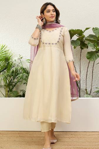 Cream premium designer festive wear readymade suit