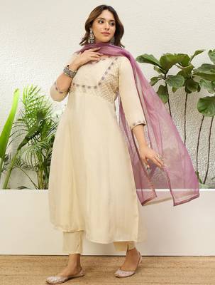 Cream premium designer festive wear readymade suit 2