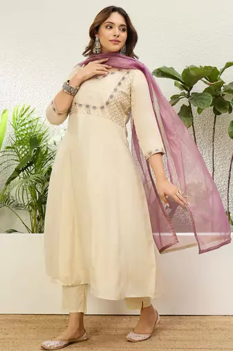 Cream premium designer festive wear readymade suit