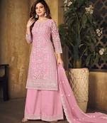 Elegant Blossom Pink Heavy Cording Work Net Salwar Suit