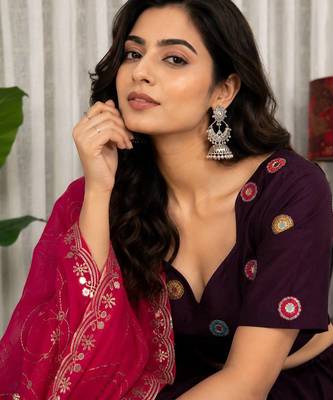 Wine Embroidery and sequins Aari mirror Roman Silk Blend Lahenga Choli Set 2
