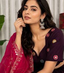 Wine Embroidery and sequins Aari mirror Roman Silk Blend Lahenga Choli Set