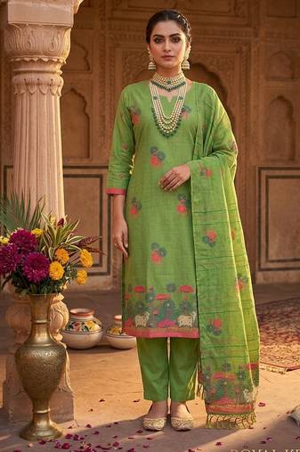 Pista handwoven jamdani cotton suits 3pis pair