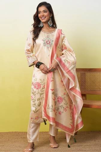 Cream premium designer festive wear readymade suit