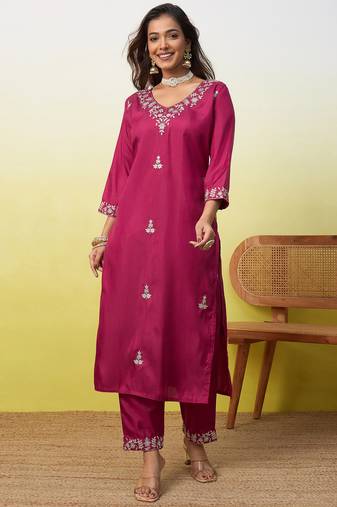 Red premium designer festive wear readymade suit