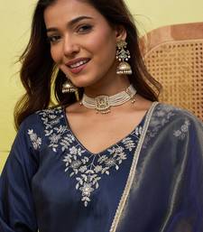 Navy-blue premium designer festive wear readymade suit