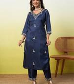 Navy-blue premium designer festive wear readymade suit