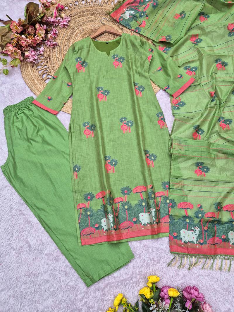 Pista handwoven jamdani cotton suits 3pis pair