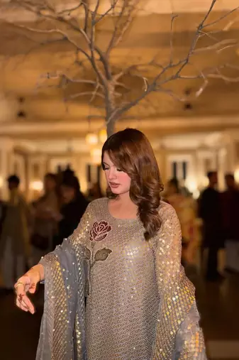 Grey twil sequance embroidery faux georgette kurta dupatta pent set