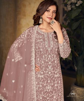 Enchanting Mauve Heavy Cording Work Net Salwar Suit 1