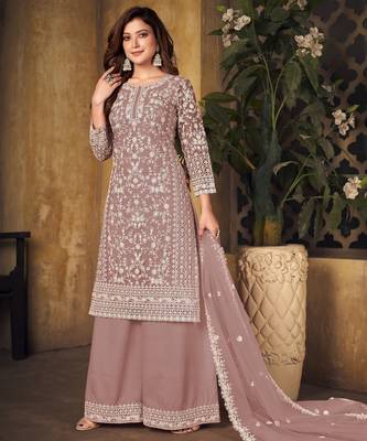 Enchanting Mauve Heavy Cording Work Net Salwar Suit 2