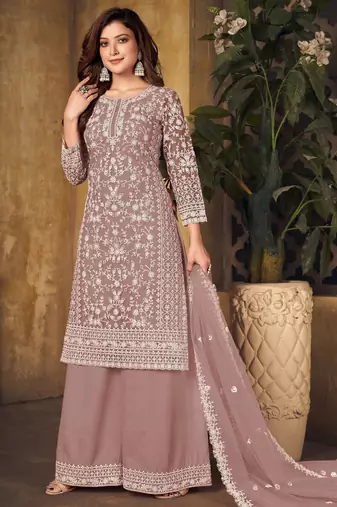 Enchanting Mauve Heavy Cording Work Net Salwar Suit