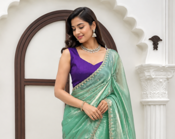 Sea Green Color Intricate Thred With Sequnce Work Silk Blend Saree 1