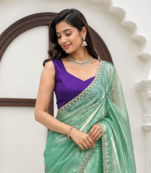 Sea Green Color Intricate Thred With Sequnce Work Silk Blend Saree