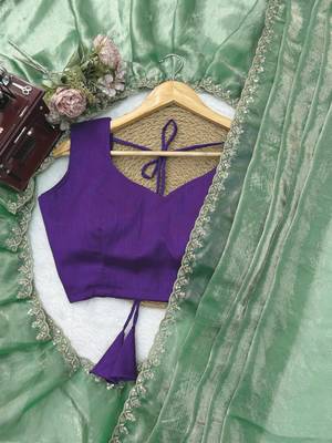 Sea Green Color Intricate Thred With Sequnce Work Silk Blend Saree 4