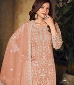 Radiant Peach Heavy Cording Work Net Salwar Suit