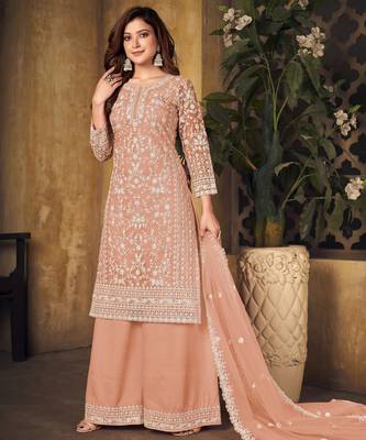 Radiant Peach Heavy Cording Work Net Salwar Suit 2