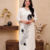Women white & black floral embroidered kurta with trousers