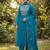 Blue embroidered straight kurti pant set with scallop border dupatta