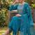 Blue embroidered straight kurti pant set with scallop border dupatta
