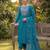 Blue embroidered straight kurti pant set with scallop border dupatta